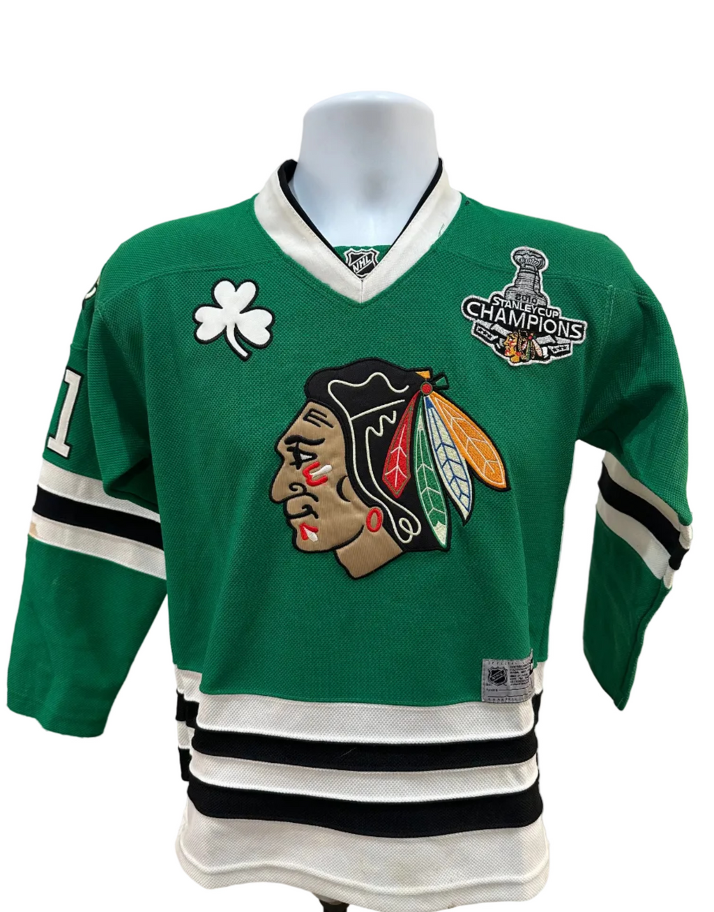(Kids L/XL) Reebok Marian Hossa Green Irish Chicago Blackhawks Jersey