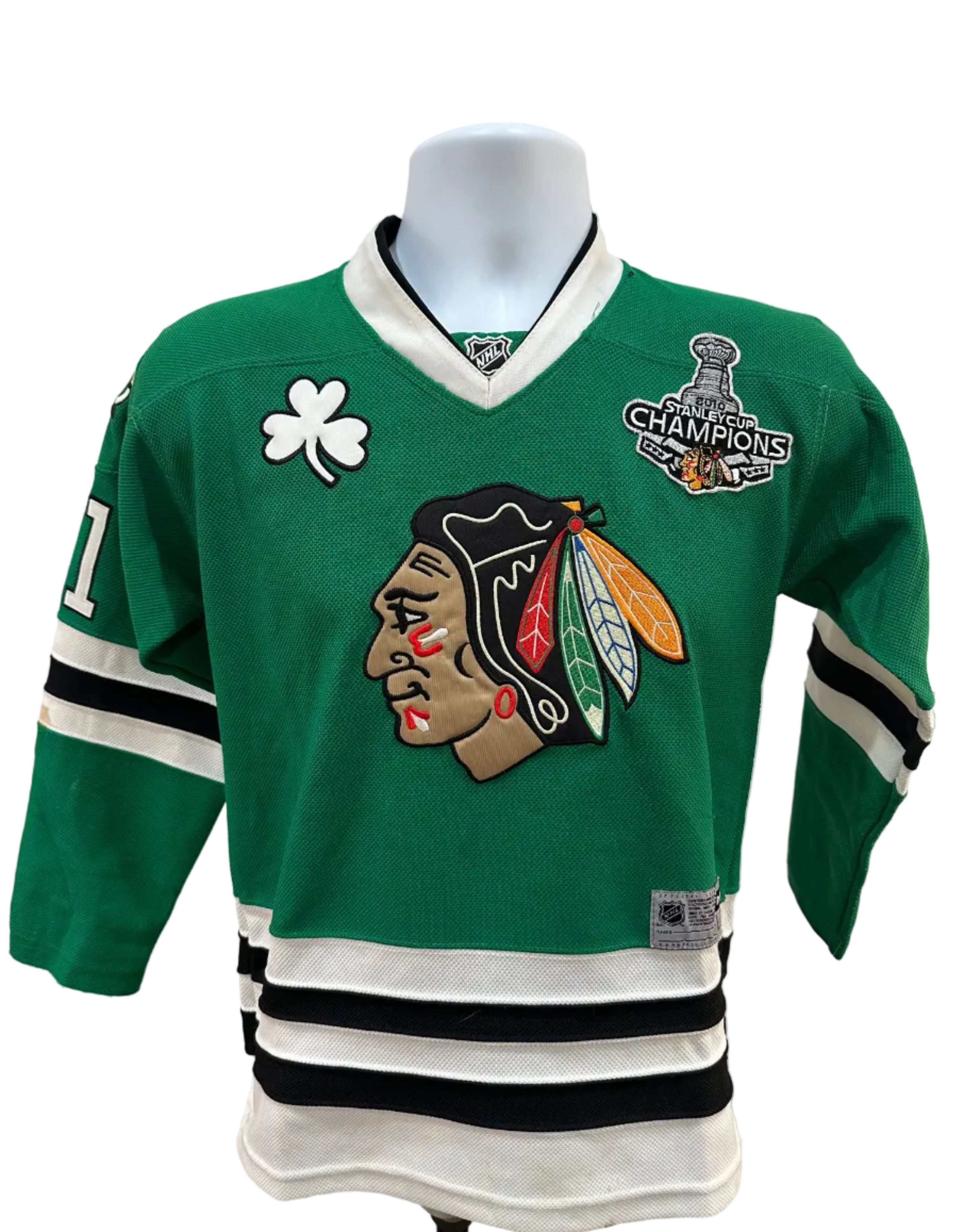 (Kids L/XL) Reebok Marian Hossa Green Irish Chicago Blackhawks Jersey
