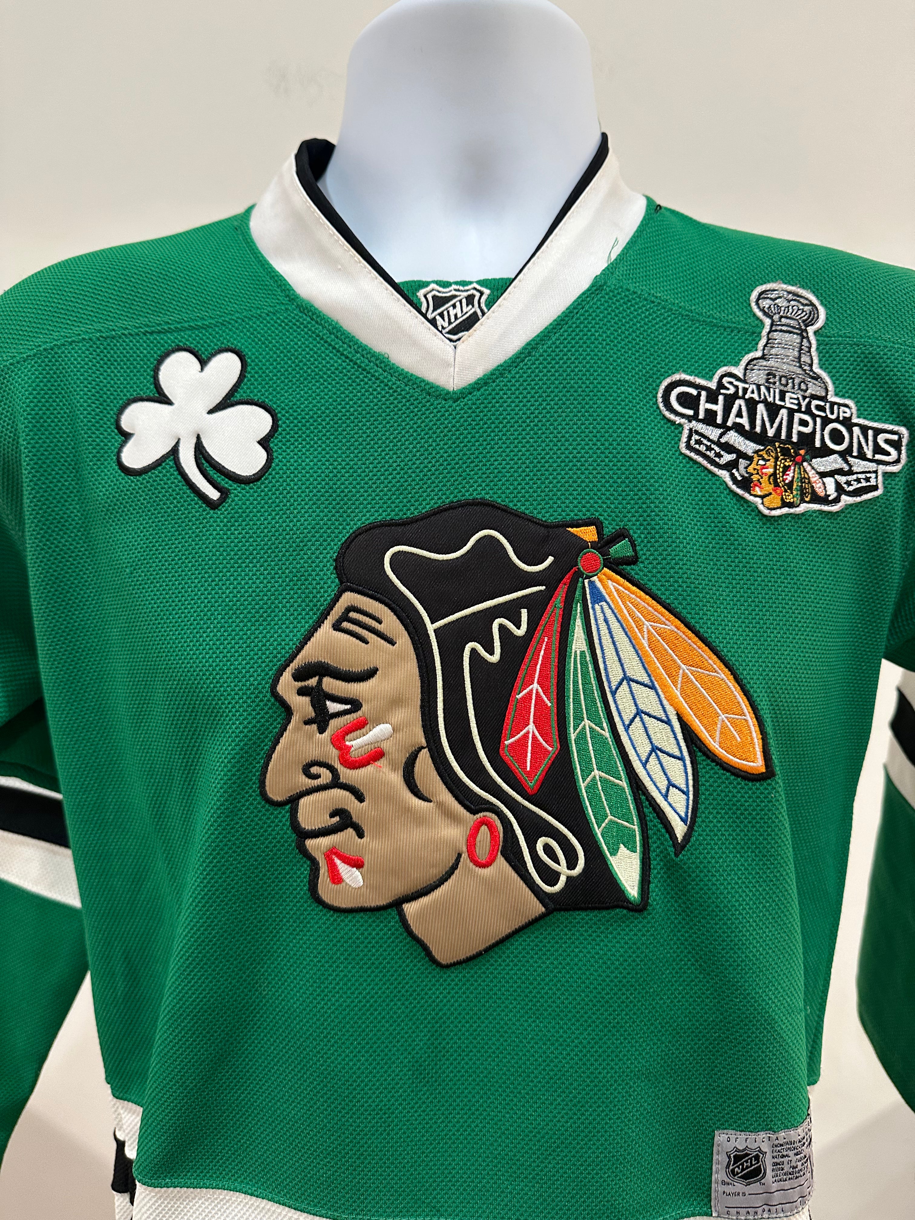 (Kids L/XL) Reebok Marian Hossa Green Irish Chicago Blackhawks Jersey