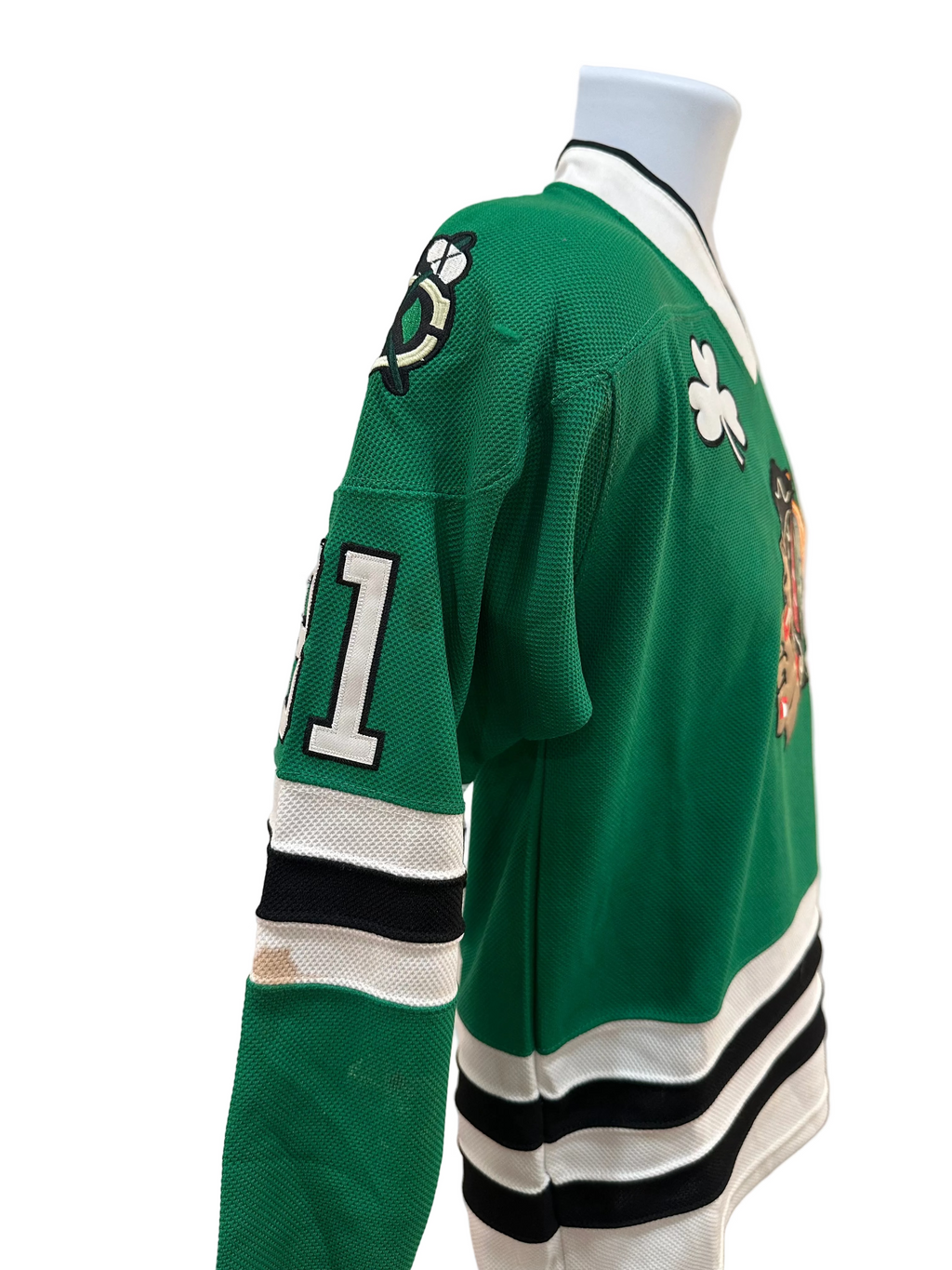 (Kids L/XL) Reebok Marian Hossa Green Irish Chicago Blackhawks Jersey