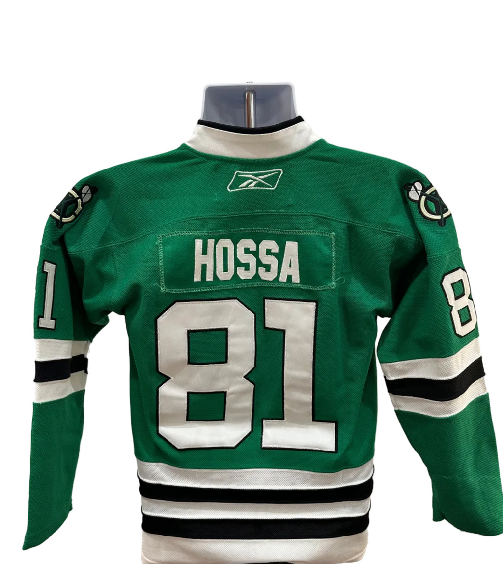 (Kids L/XL) Reebok Marian Hossa Green Irish Chicago Blackhawks Jersey