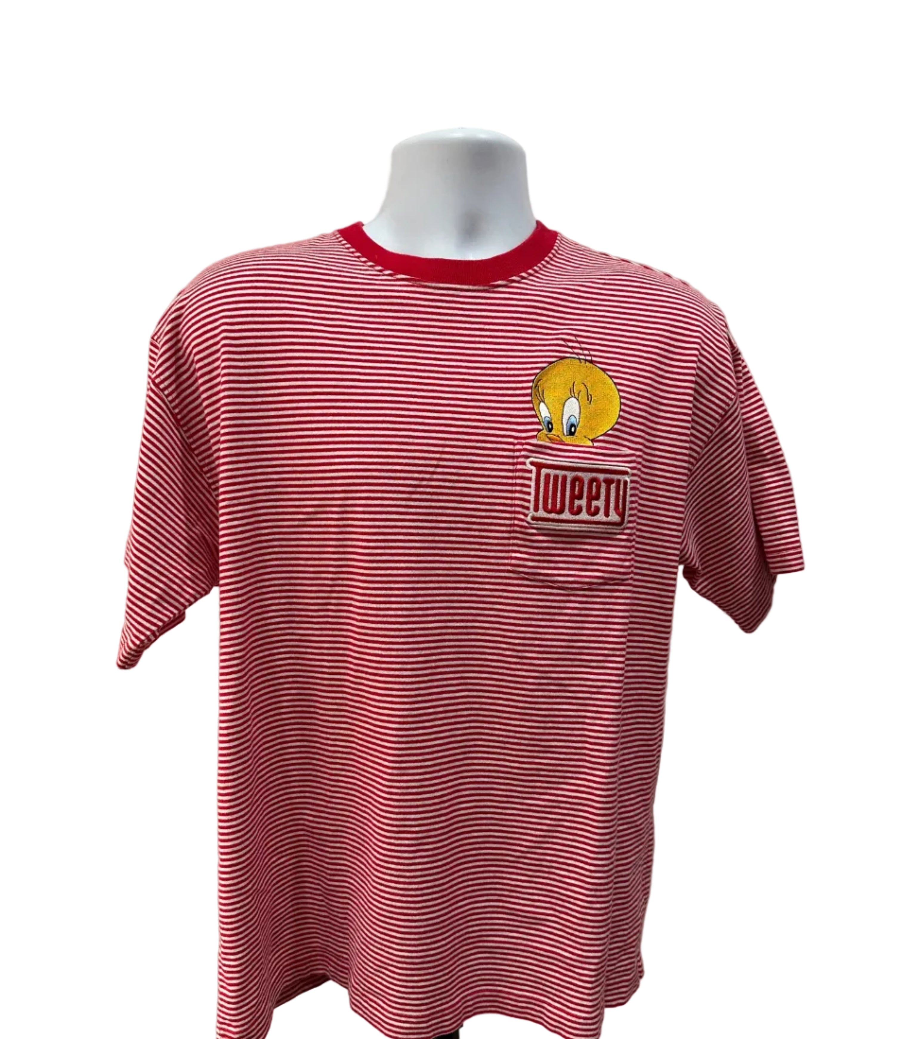 (Men's Large) 90s Striped Tweety Bird Pocket Short Sleeve