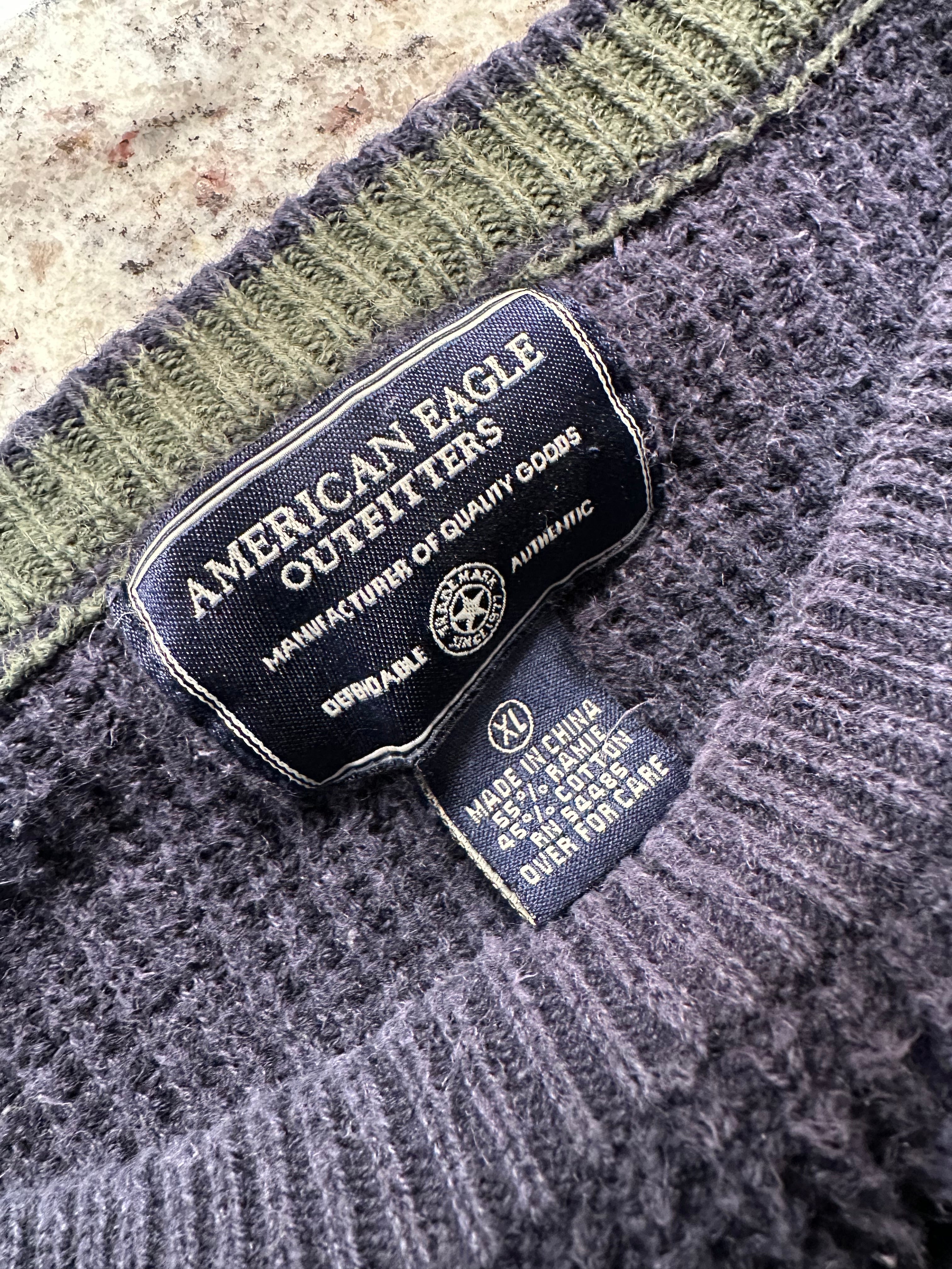 (Men's XL) 2000s American Eagle Striped Waffle Knit Sweater