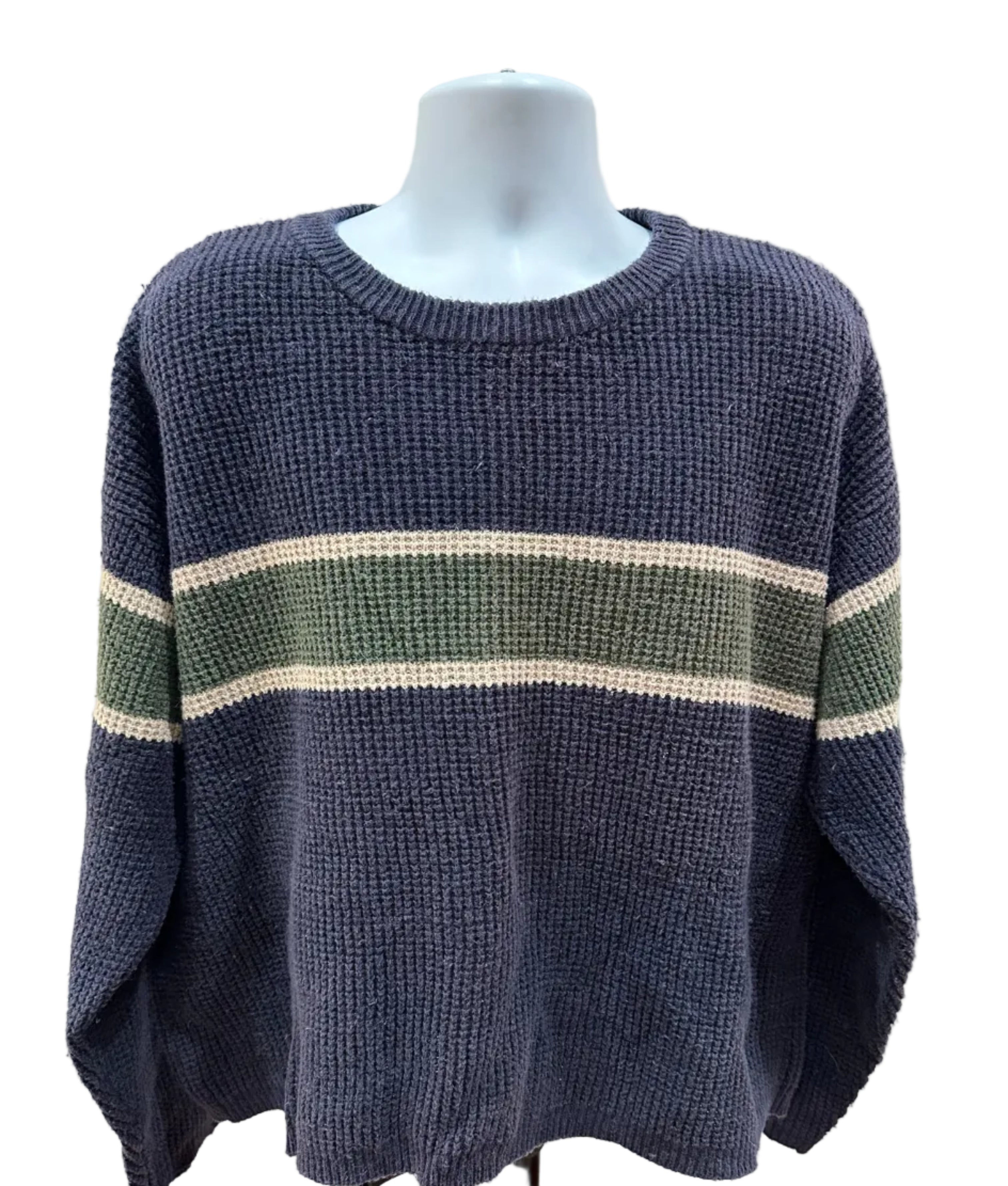(Men's XL) 2000s American Eagle Striped Waffle Knit Sweater