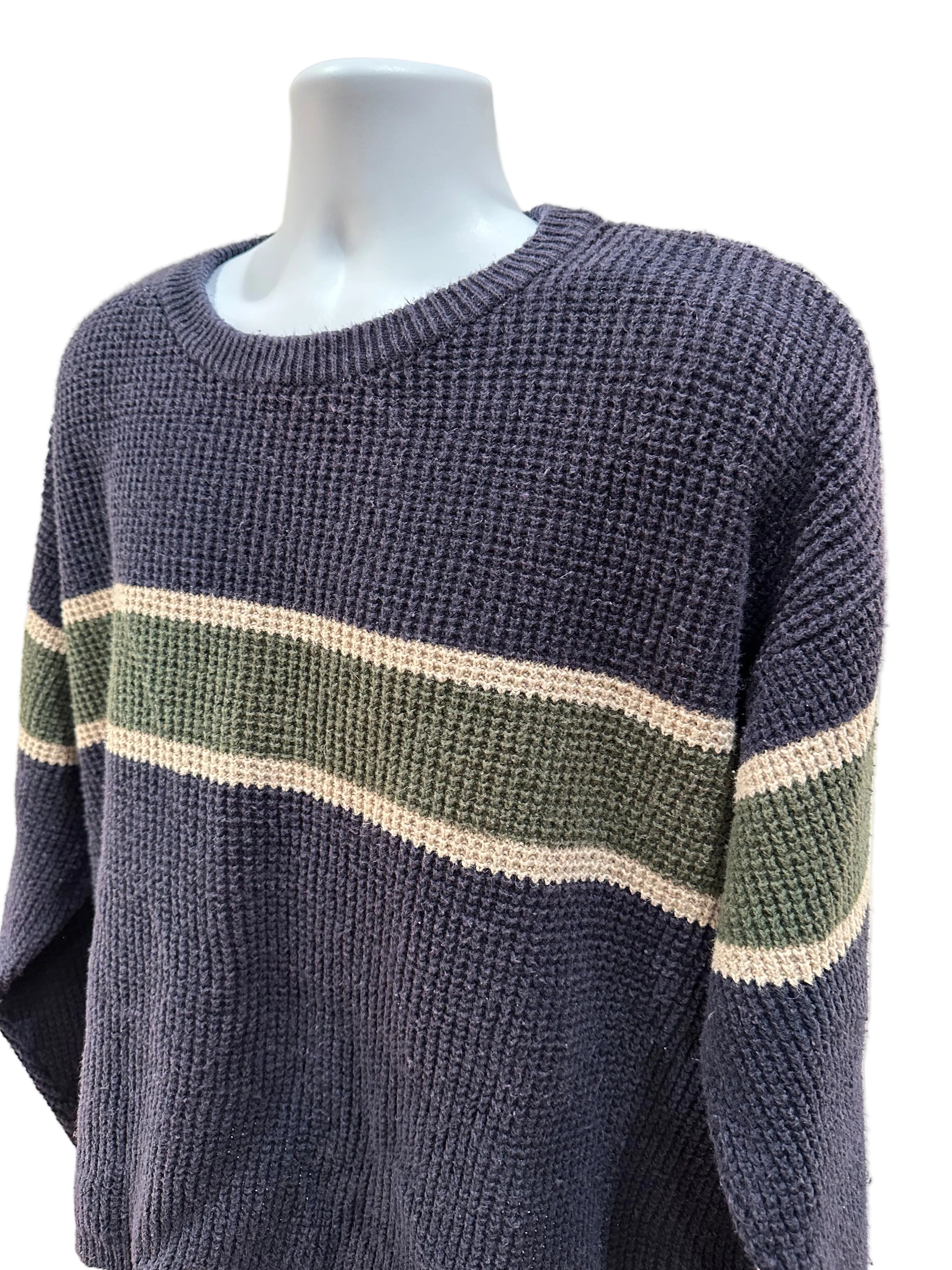 (Men's XL) 2000s American Eagle Striped Waffle Knit Sweater