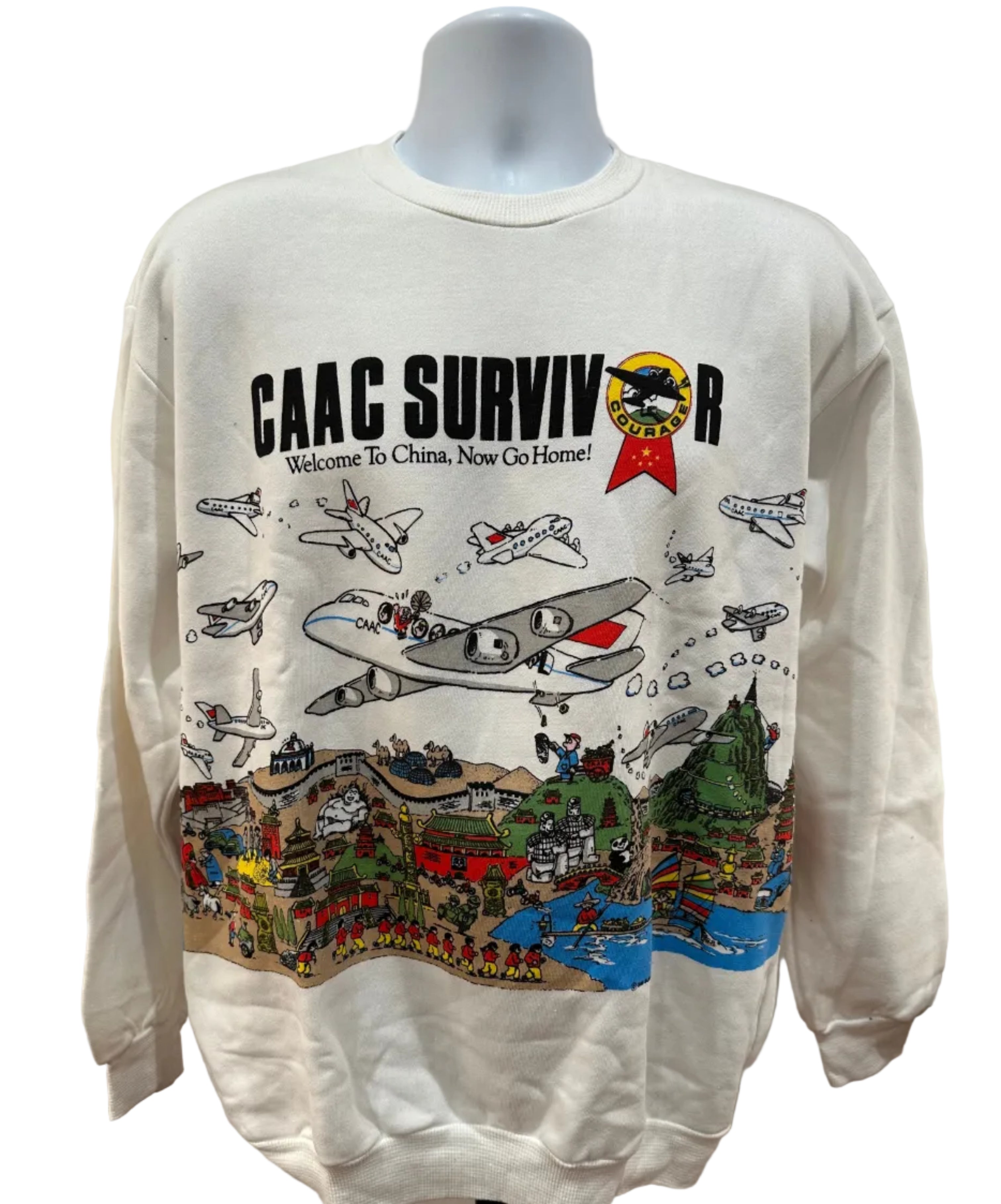 (Men's XL) 1980s "Welcome to China" AOP Crewneck