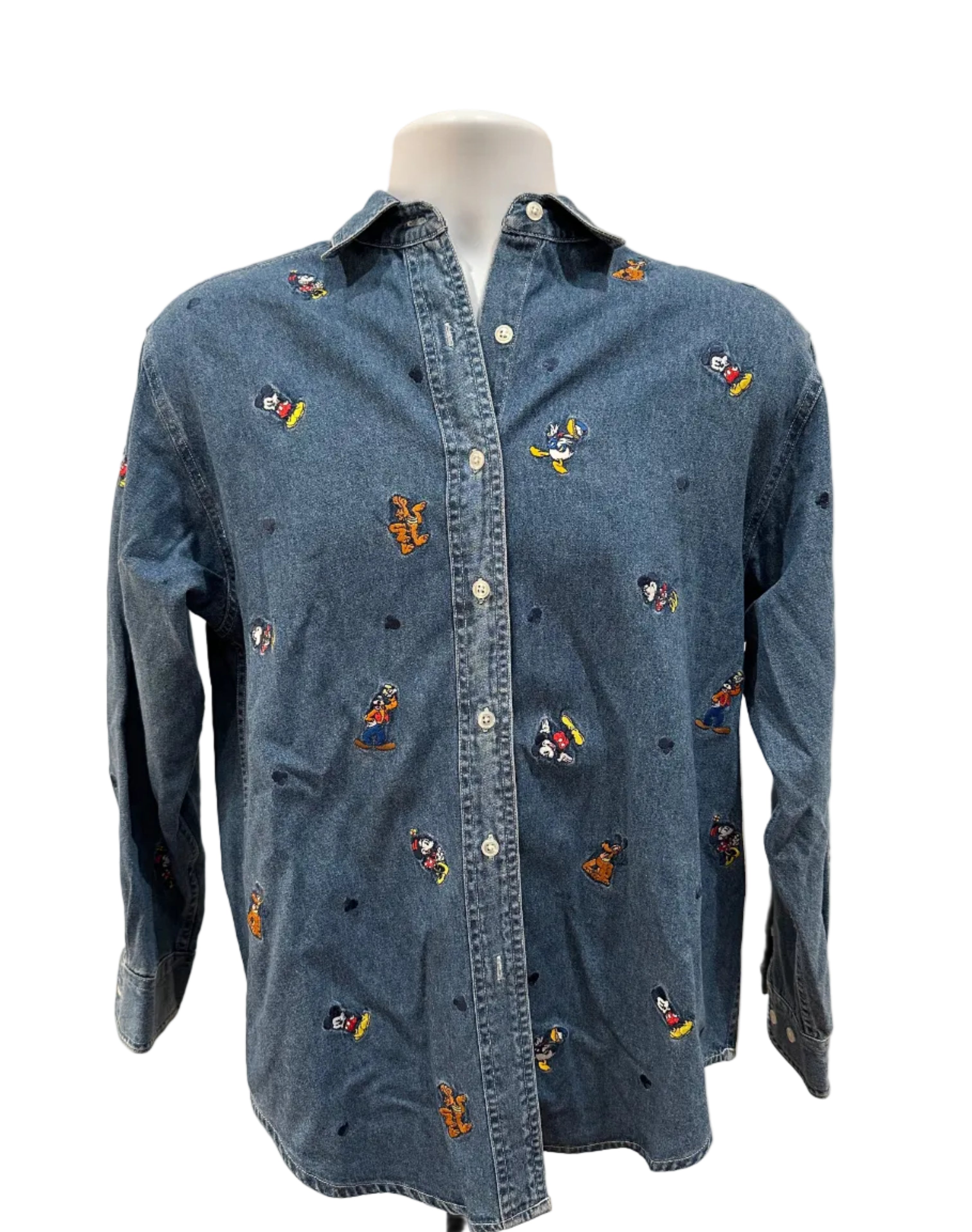 (Women's Medium) 90s Mickey and Friends Denim Button Up