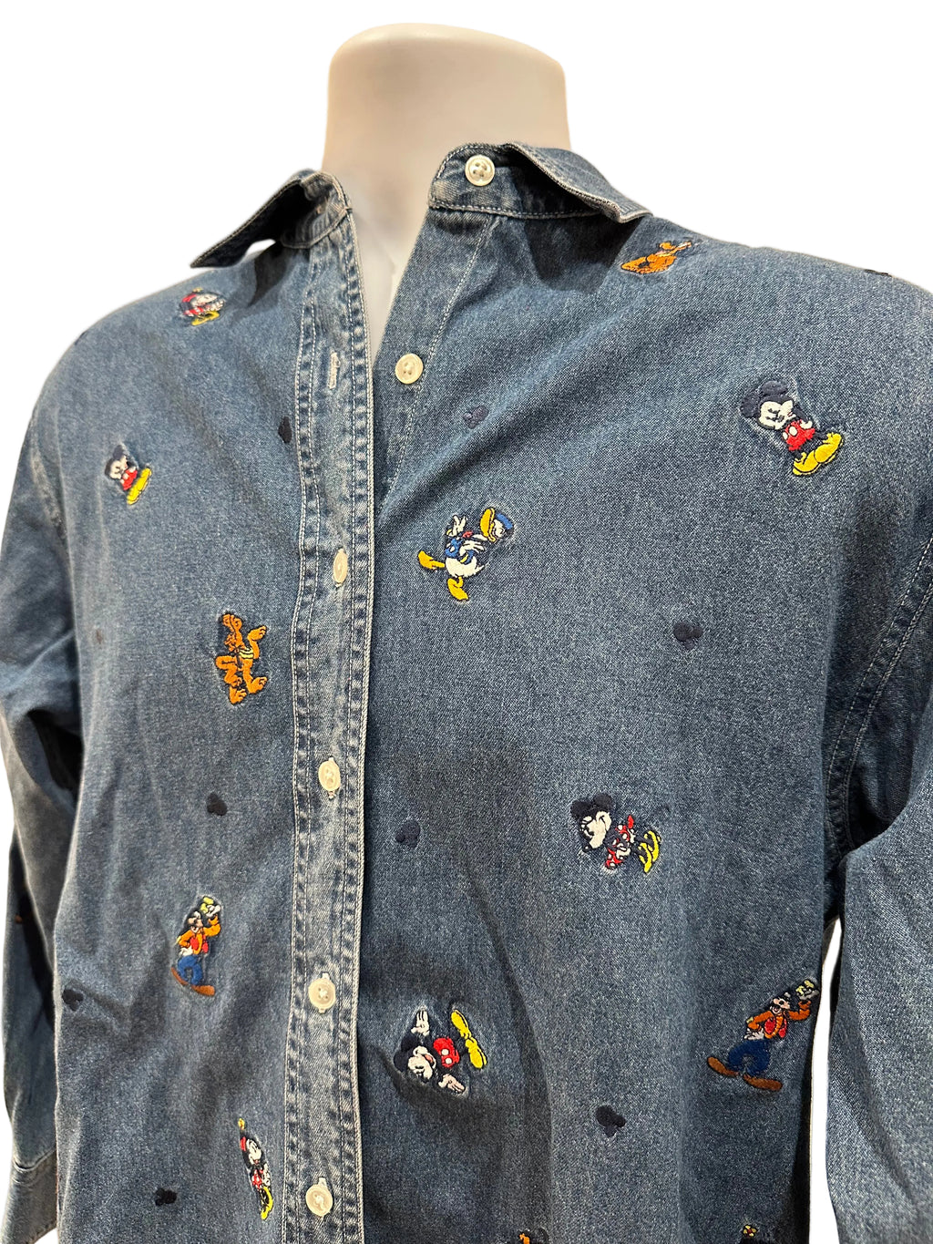 (Women's Medium) 90s Mickey and Friends Denim Button Up