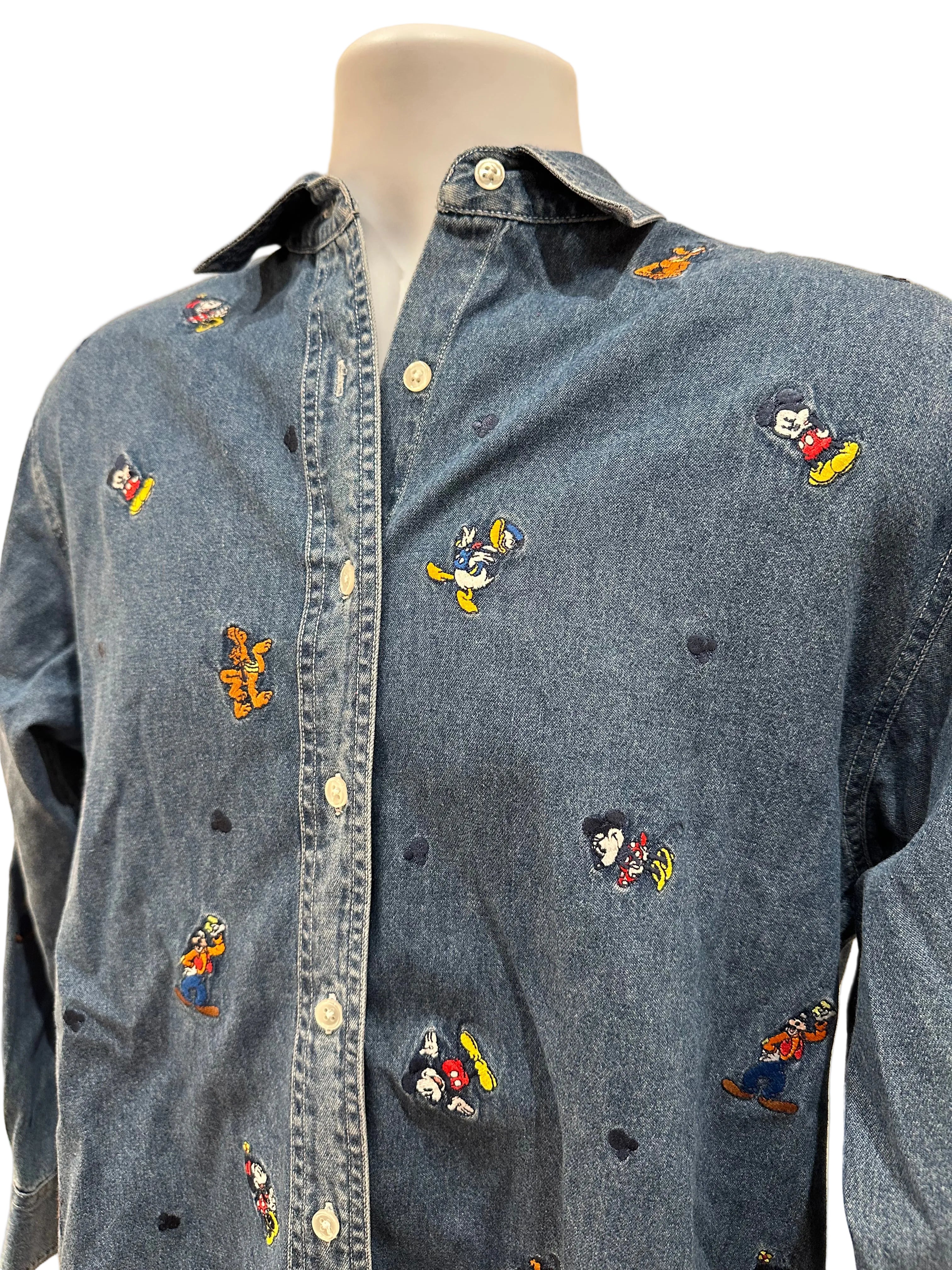 (Women's Medium) 90s Mickey and Friends Denim Button Up