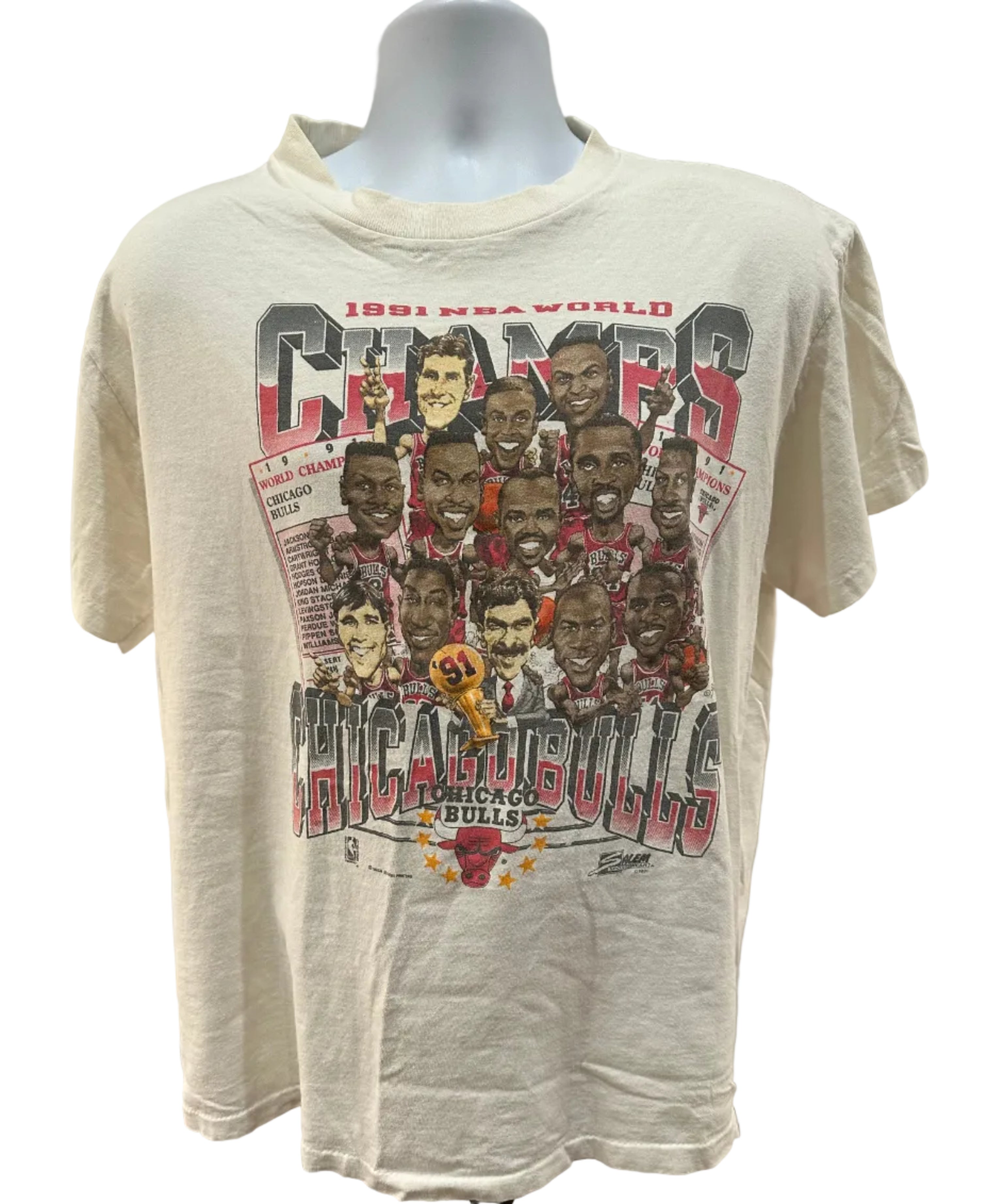 (Men's XL) 1991 Chicago Bulls Charicature Champs Short Sleeve