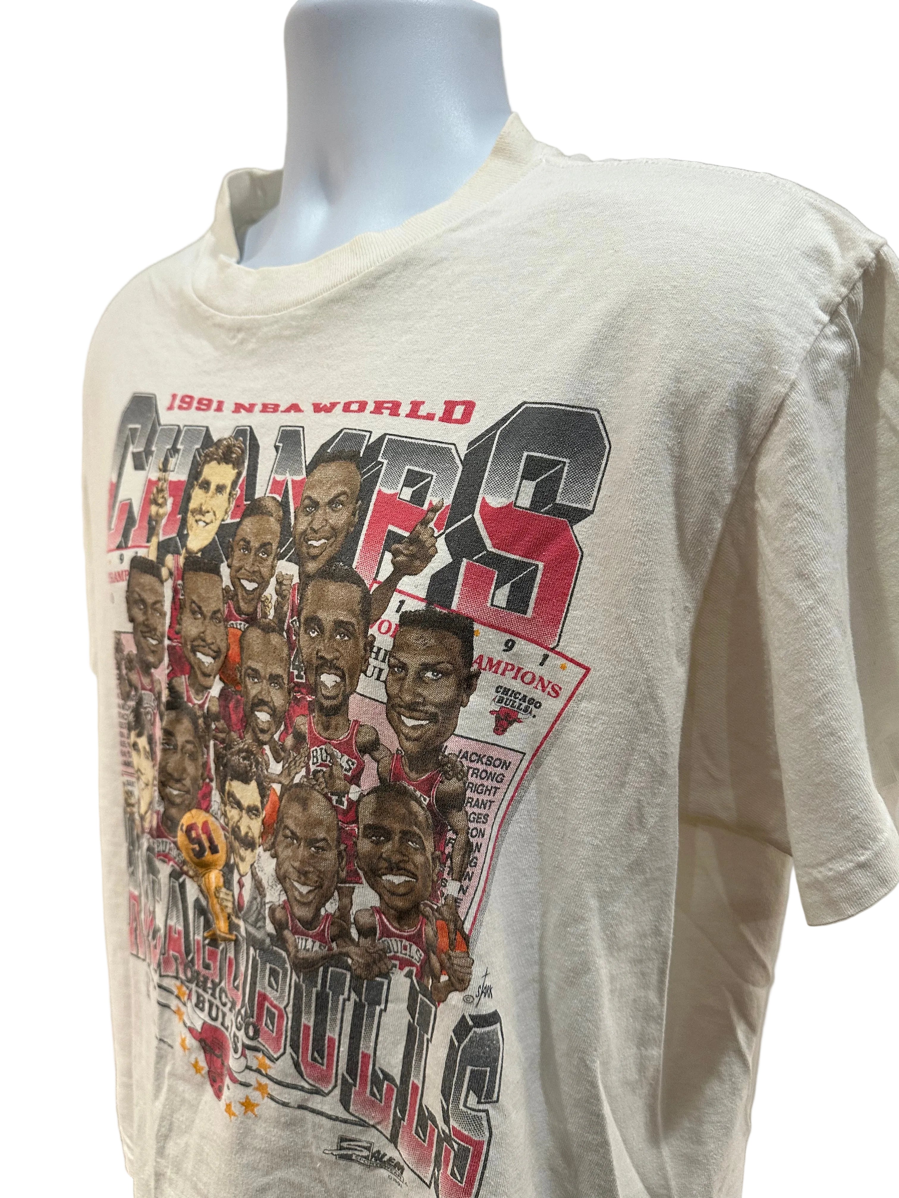 (Men's XL) 1991 Chicago Bulls Charicature Champs Short Sleeve
