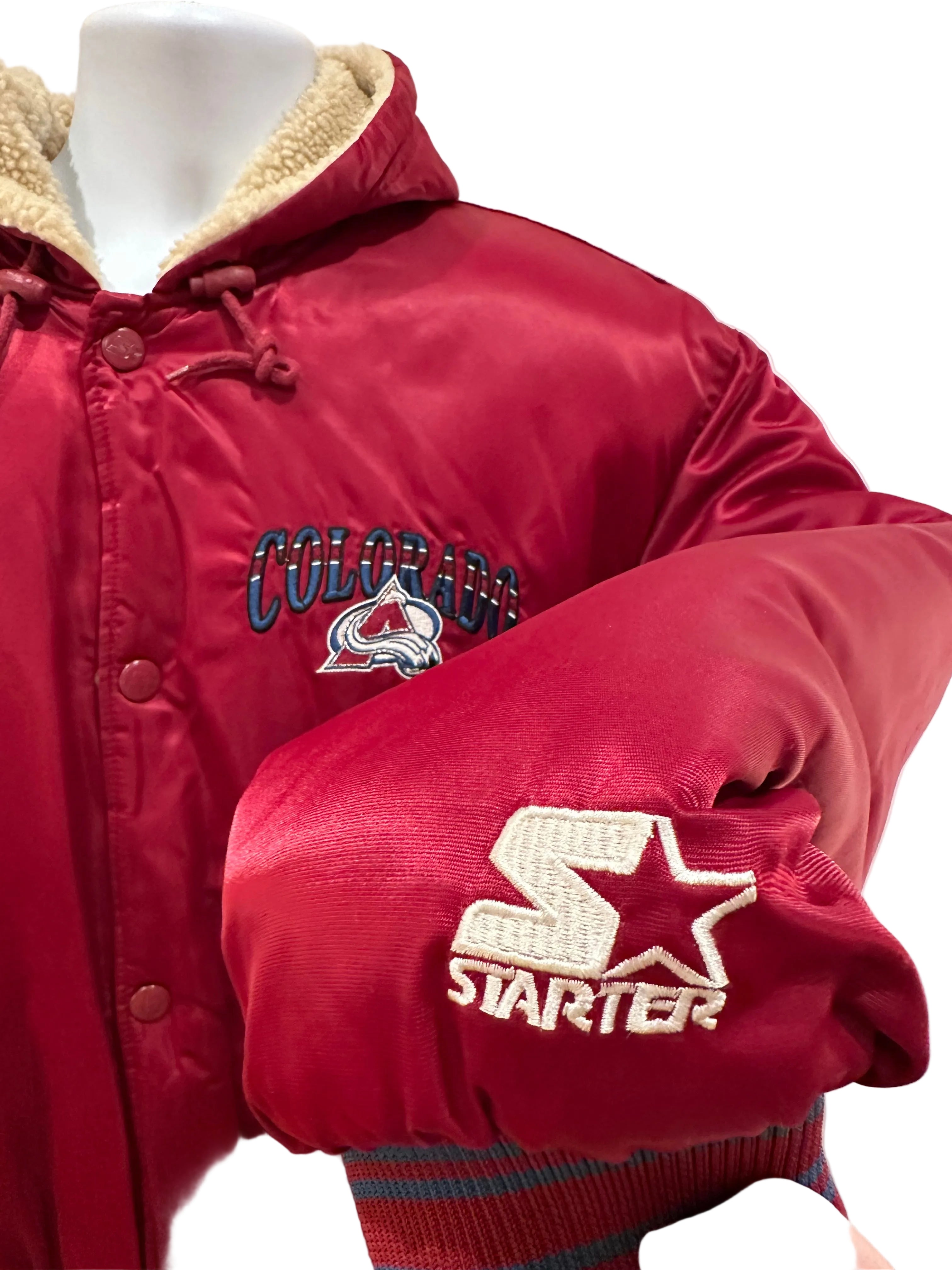 (Men's XL) 90s Colorado Avalanche Sherpa Lined Starter Jacket