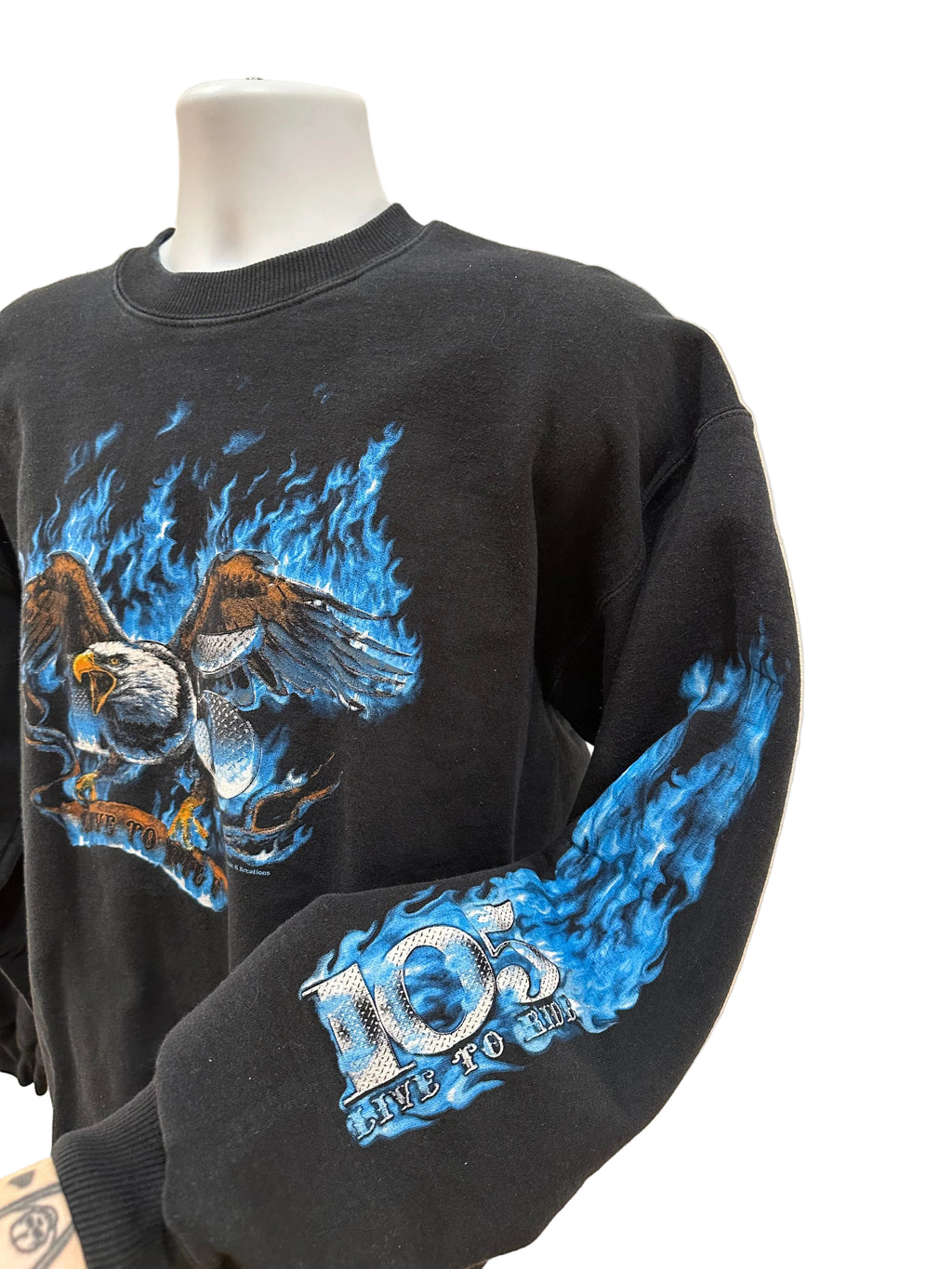 (Men's Large) 90s Eagle Flame Biker Crewneck