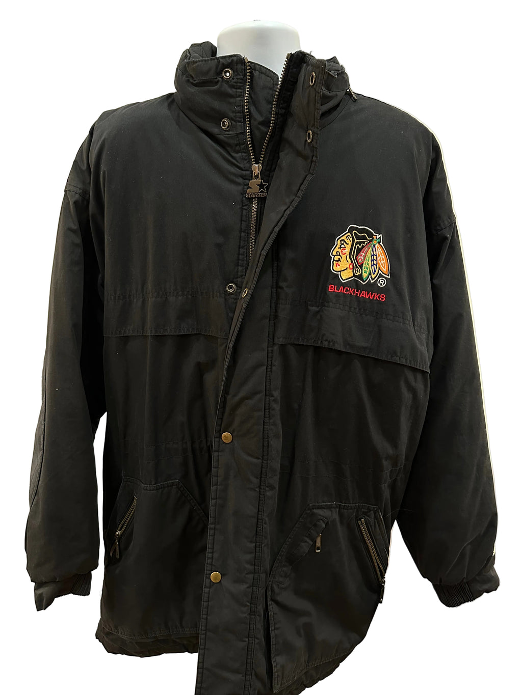 (Mens XL) 90s Starter Chicago Blackhawks Coaches Trench