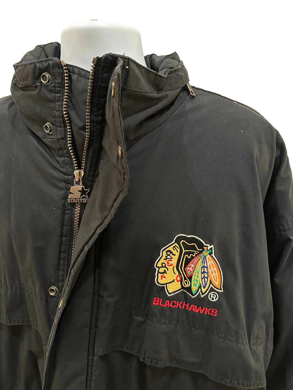 (Mens XL) 90s Starter Chicago Blackhawks Coaches Trench