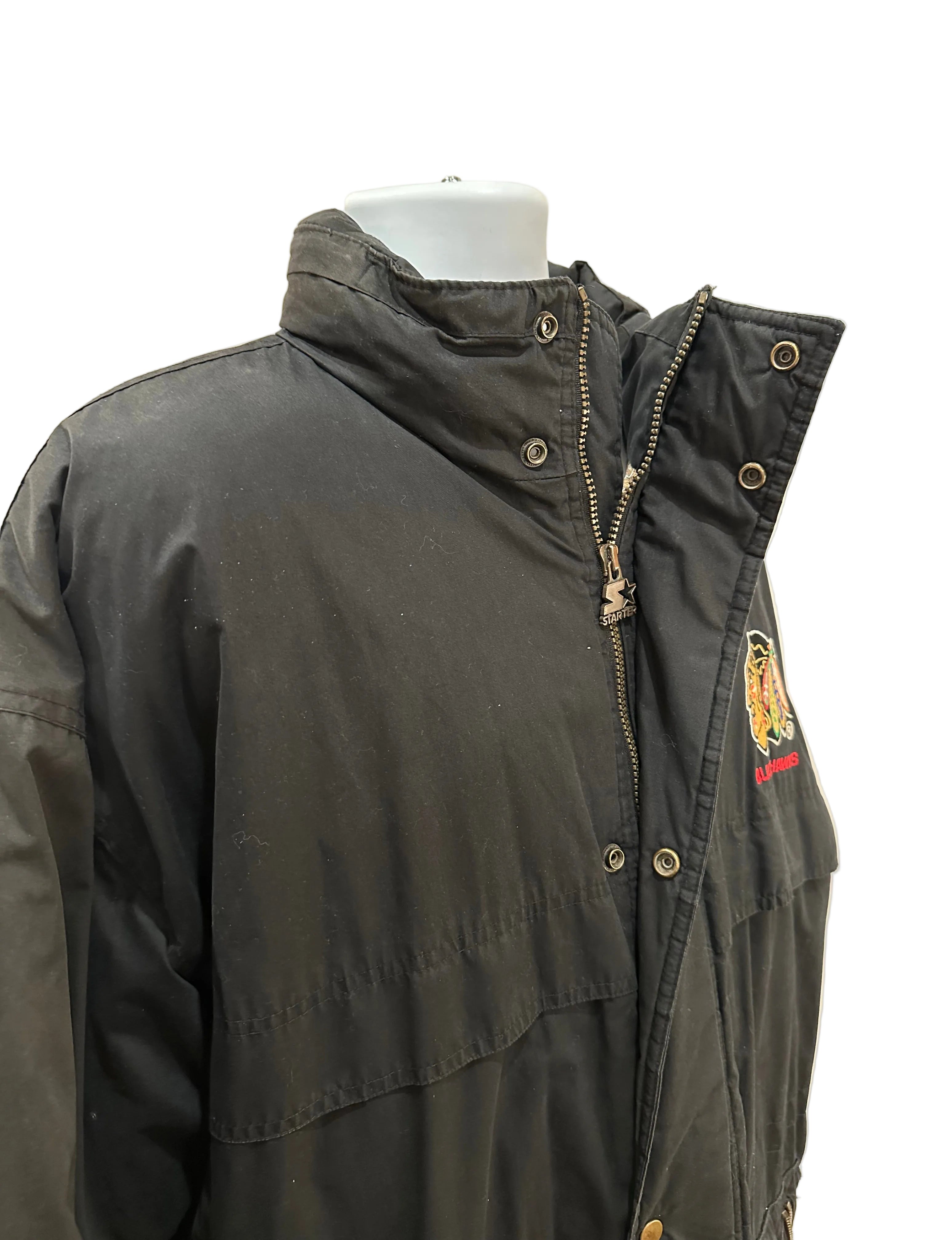 (Mens XL) 90s Starter Chicago Blackhawks Coaches Trench