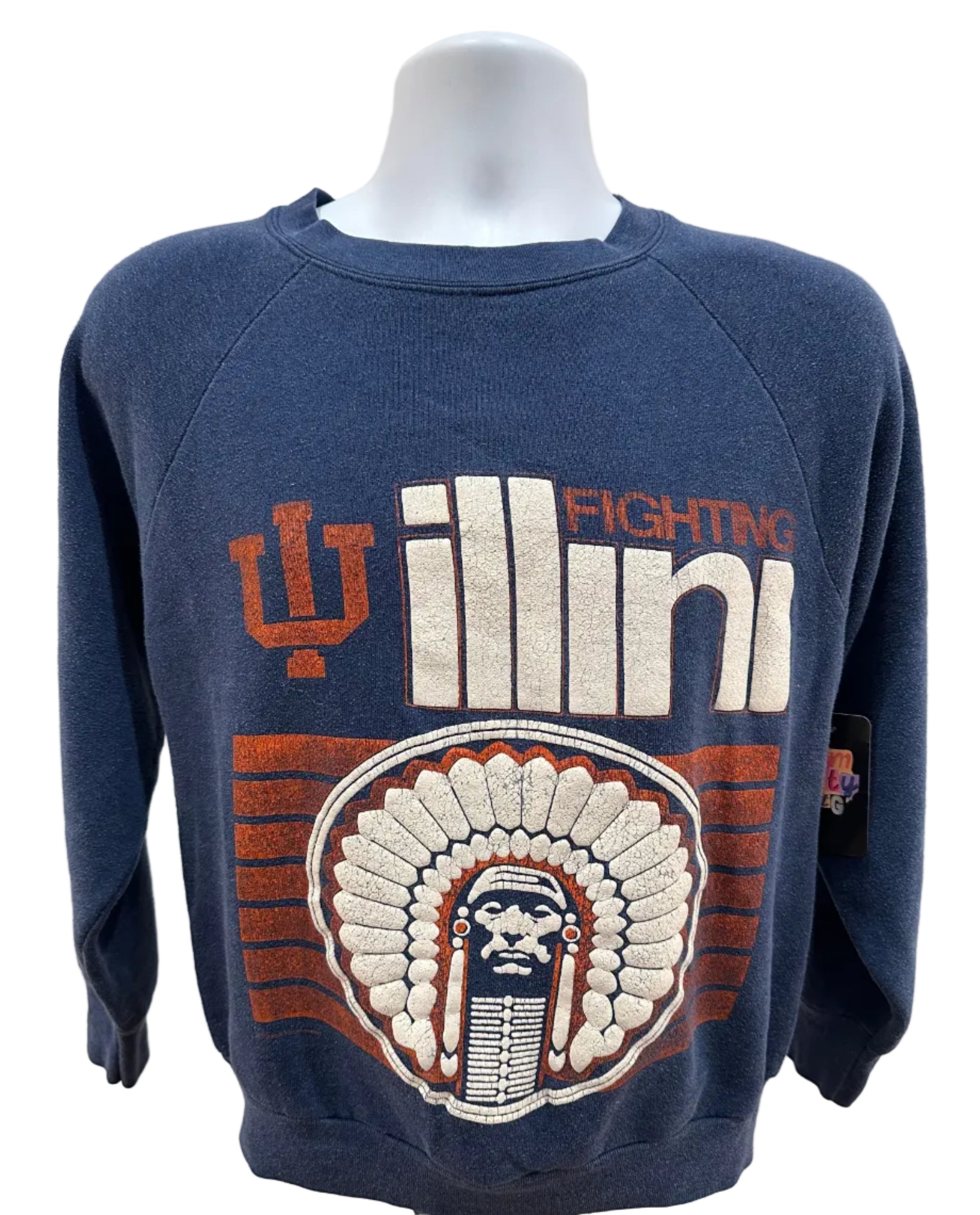 (Mens Medium) 1989 Fighting Illini Chief Crewneck