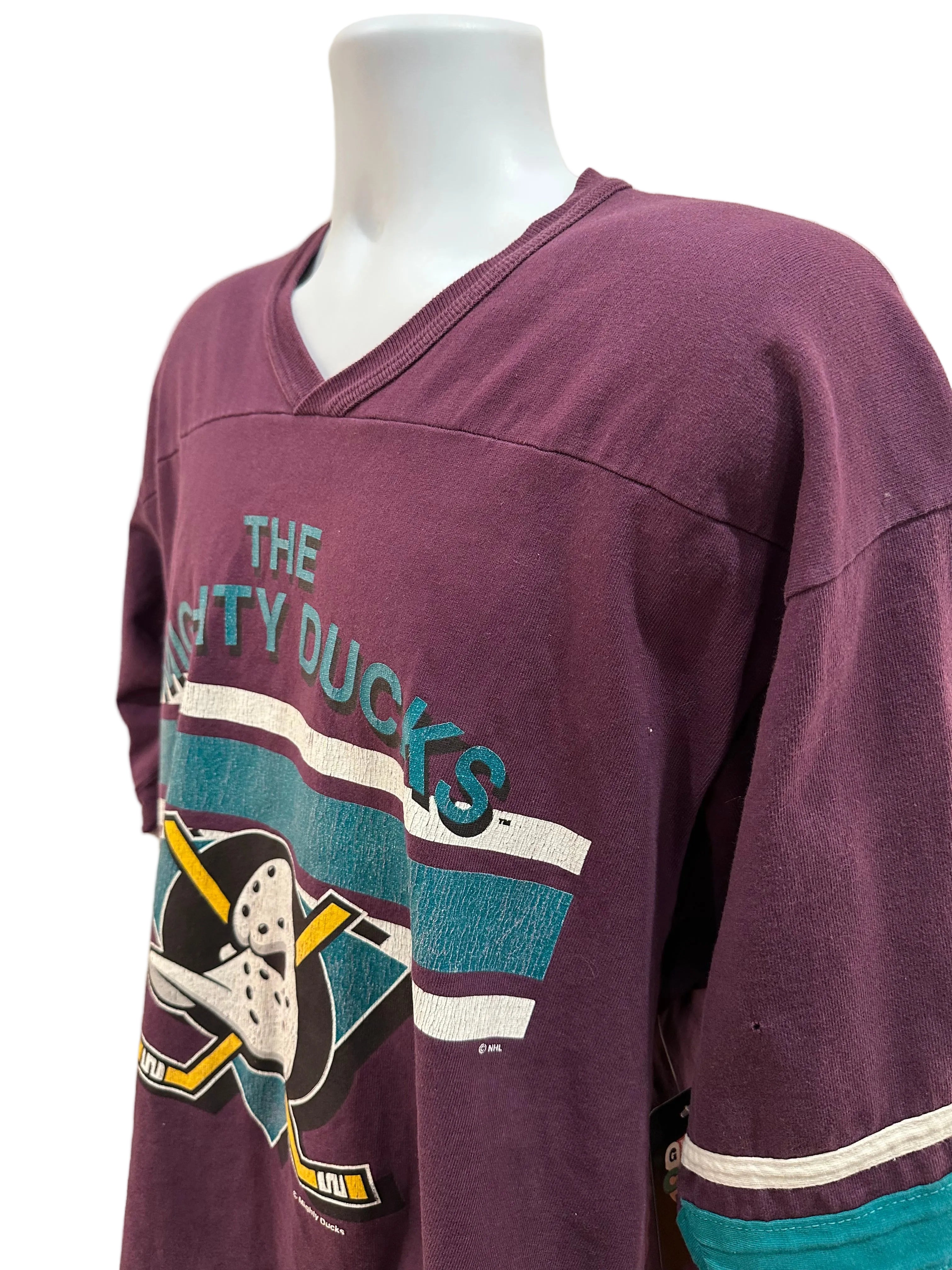 (Men's XL) 90s Mighty Ducks 3/4 Sleeve