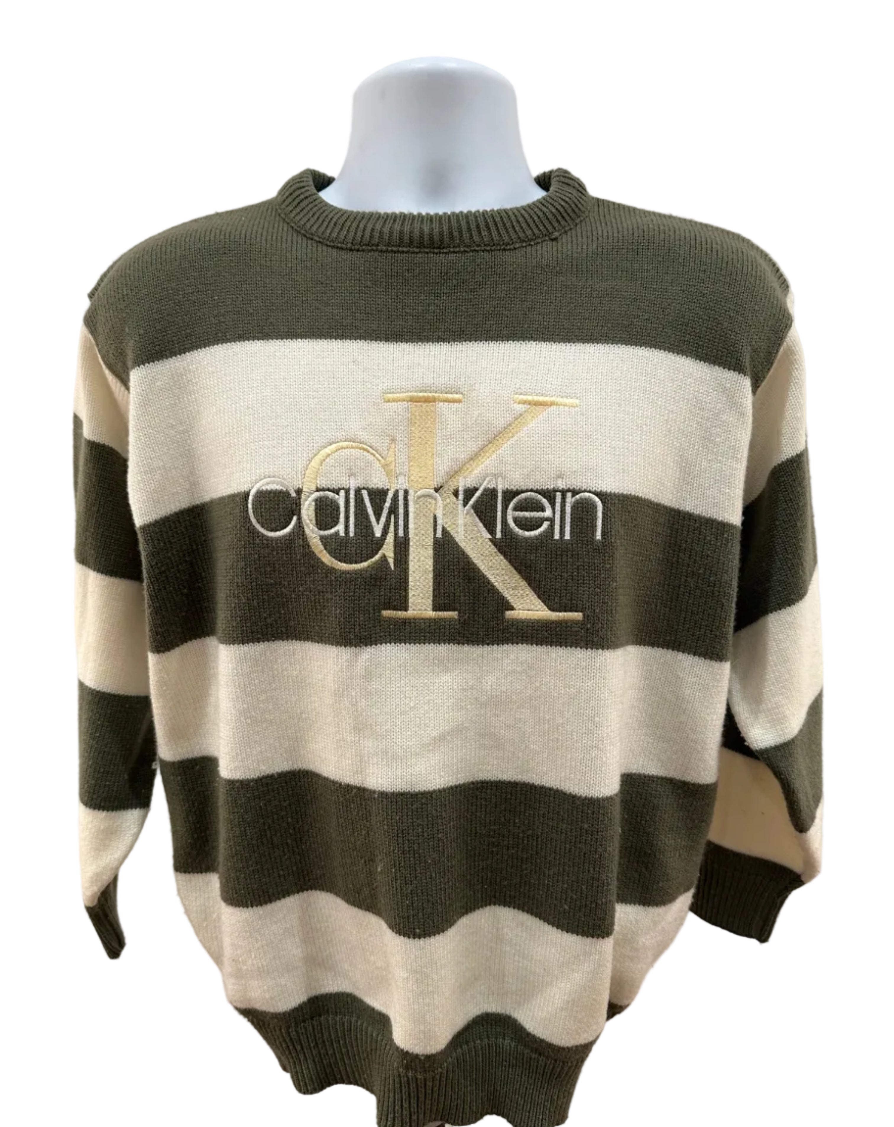 (Women's Large) 90s Calvin Klein Striped Sweater