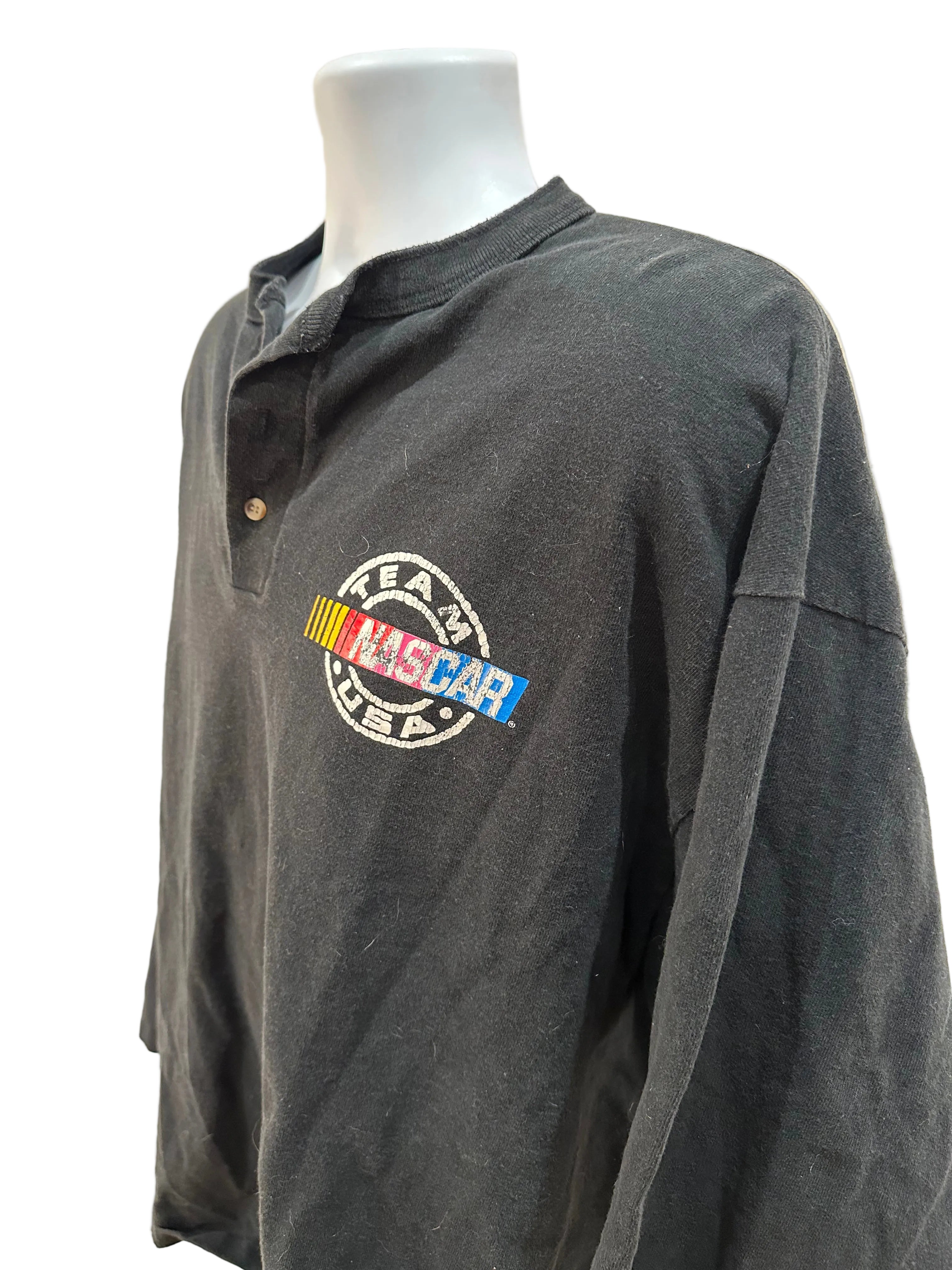 (Men's 2X) 90s Team Nascar Long Sleeve Henley